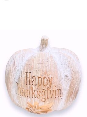 SHABBY CHIC Thanksgiving Fall White Washed Wooden Pumpkin Rose Gold Carved Wood